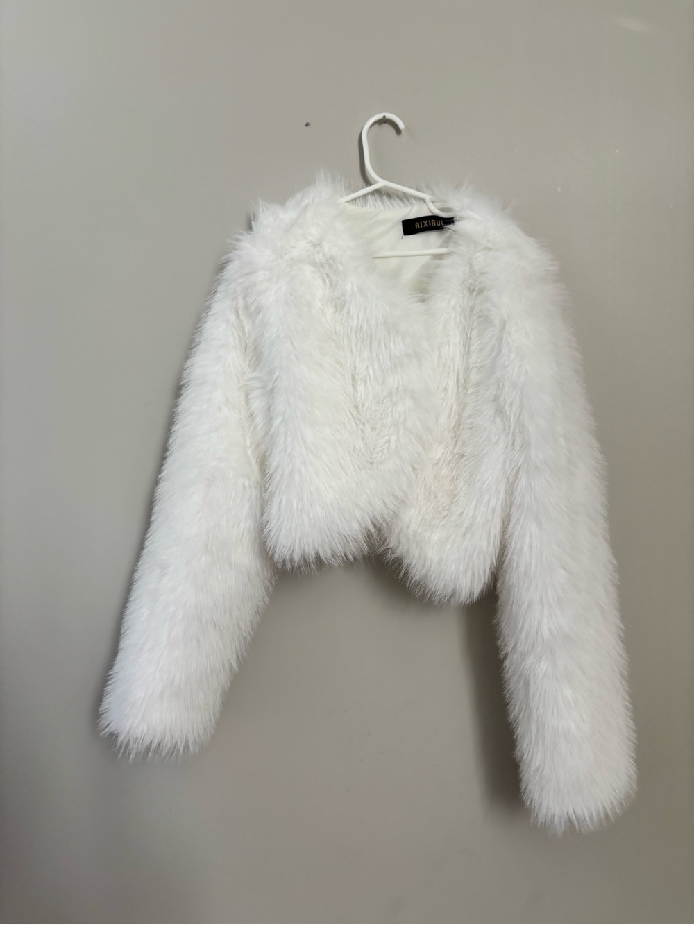 White Faux Fur Cropped Coat for Kids